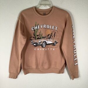 CHEVROLET CORVETTE Crewneck Sweatshirt Tan Logo Boho Festival Streetwear Women M